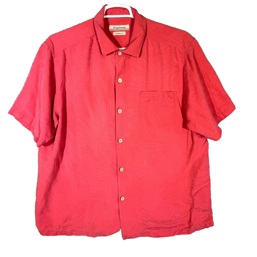 Tommy Bahama Men’s Shirt XL Pink Silk Original Fit Short Sleeve Button-Up
